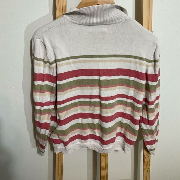 Alfred Dunner collared , v-neck half zip sweater striped size large - Picture 7 of 11